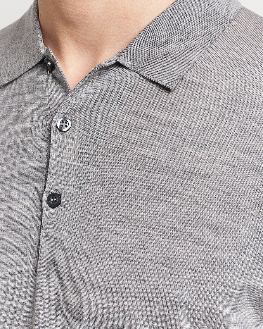 Herre | Gensere | John Smedley | Belper Extra Fine Merino Polo Pullover Silver