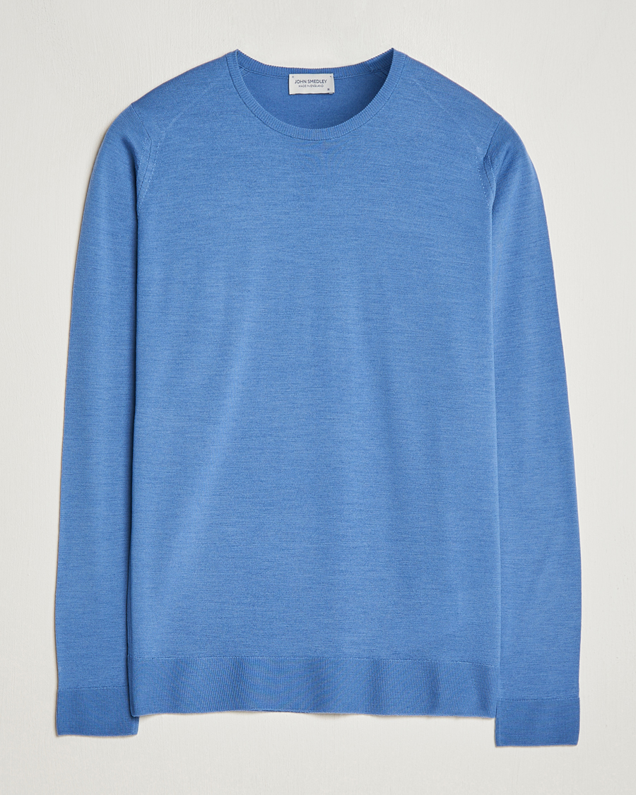 Herre | Gensere | John Smedley | Lundy Extra Fine Merino Crew Neck Riviera Blue