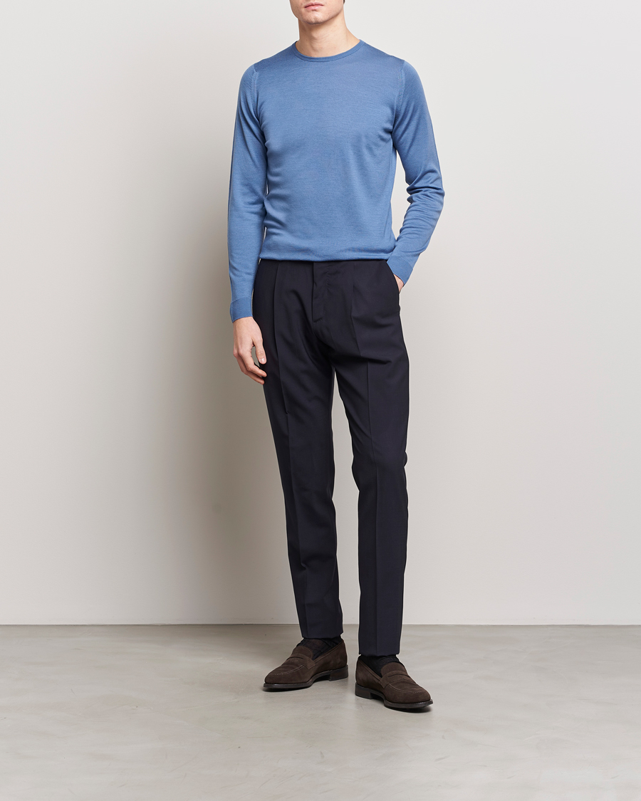 Herre | Gensere | John Smedley | Lundy Extra Fine Merino Crew Neck Riviera Blue