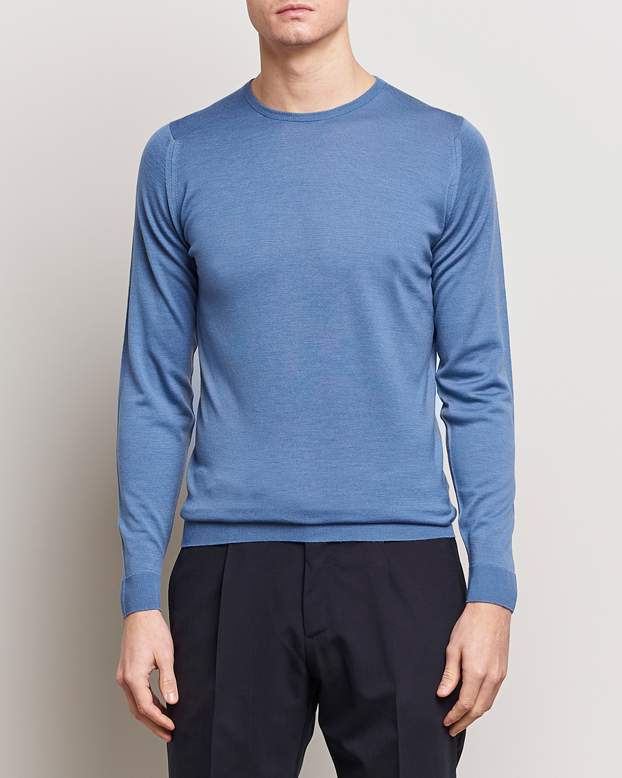 Herre | Pullovers rund hals | John Smedley | Lundy Extra Fine Merino Crew Neck Riviera Blue