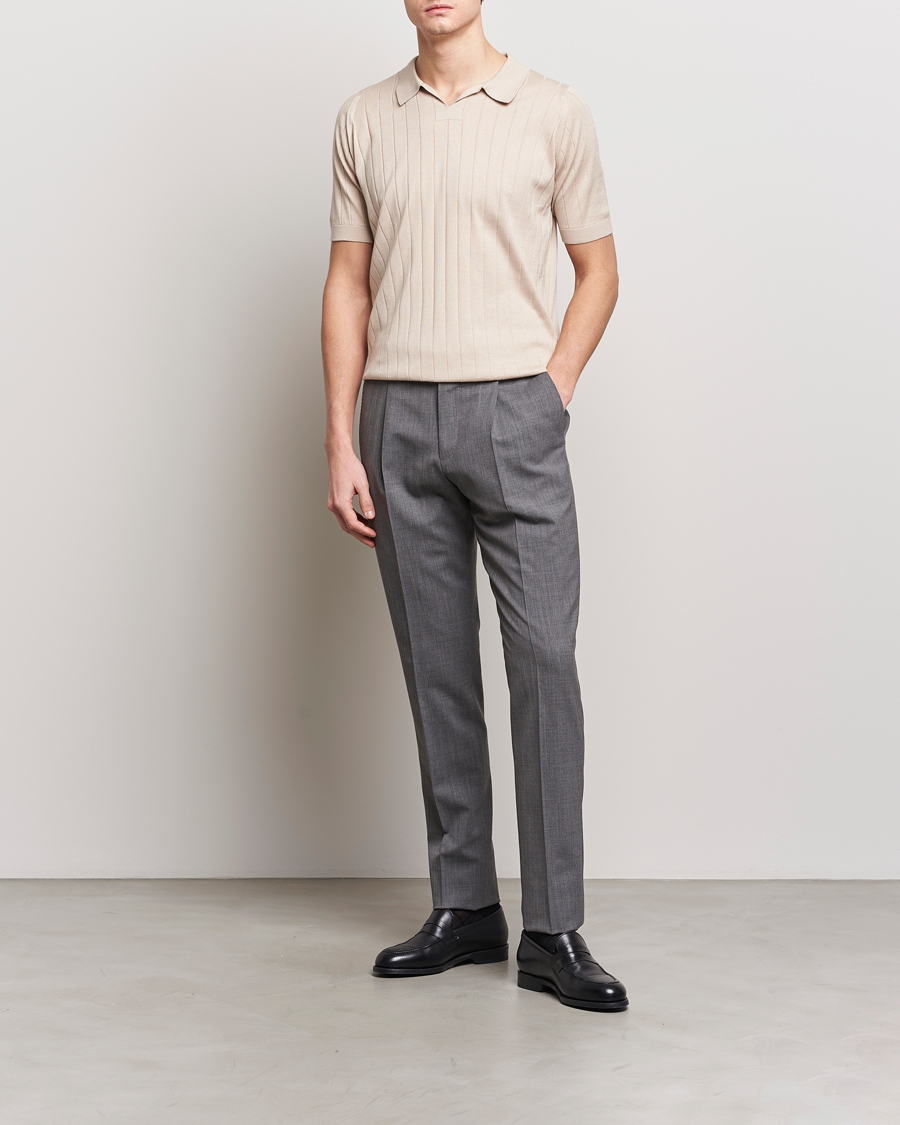Herre | Pikéer | John Smedley | Roper Open Collar Sea Island Polo Almond