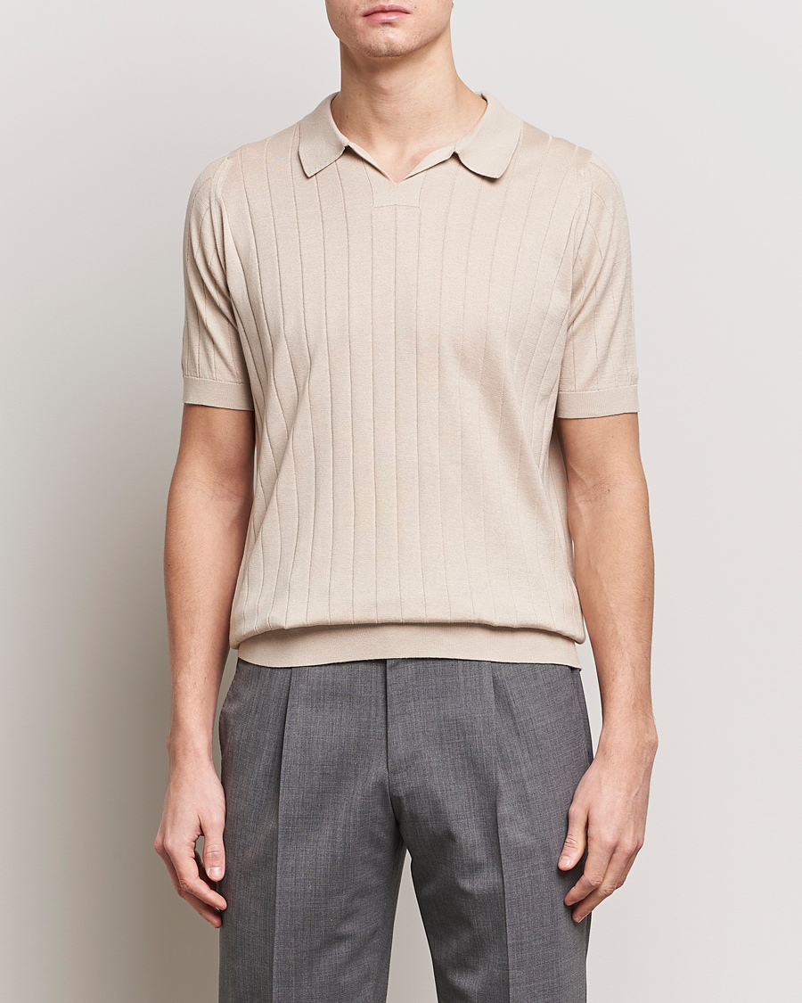 Herre |  | John Smedley | Roper Open Collar Sea Island Polo Almond