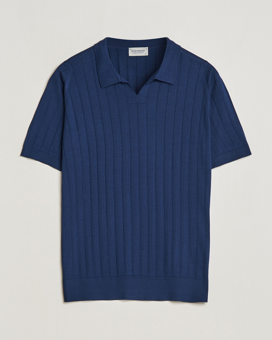 Herre | Pikéer | John Smedley | Roper Open Collar Sea Island Polo French Navy