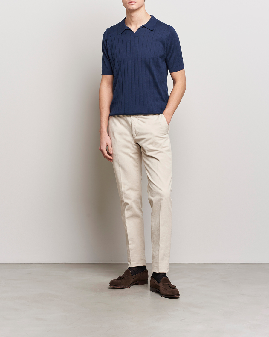 Herre | Pikéer | John Smedley | Roper Open Collar Sea Island Polo French Navy
