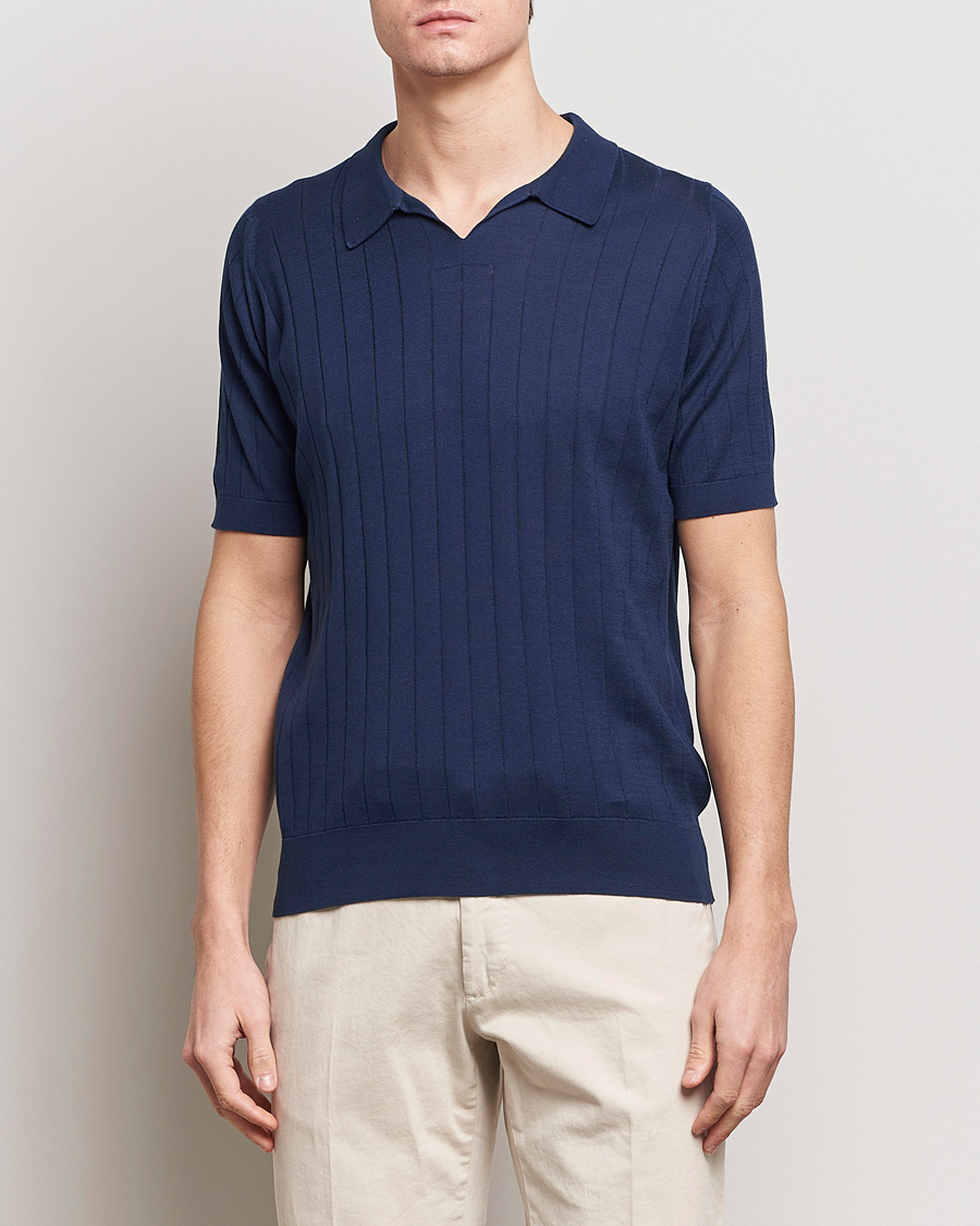 Herre | Kortermet piké | John Smedley | Roper Open Collar Sea Island Polo French Navy