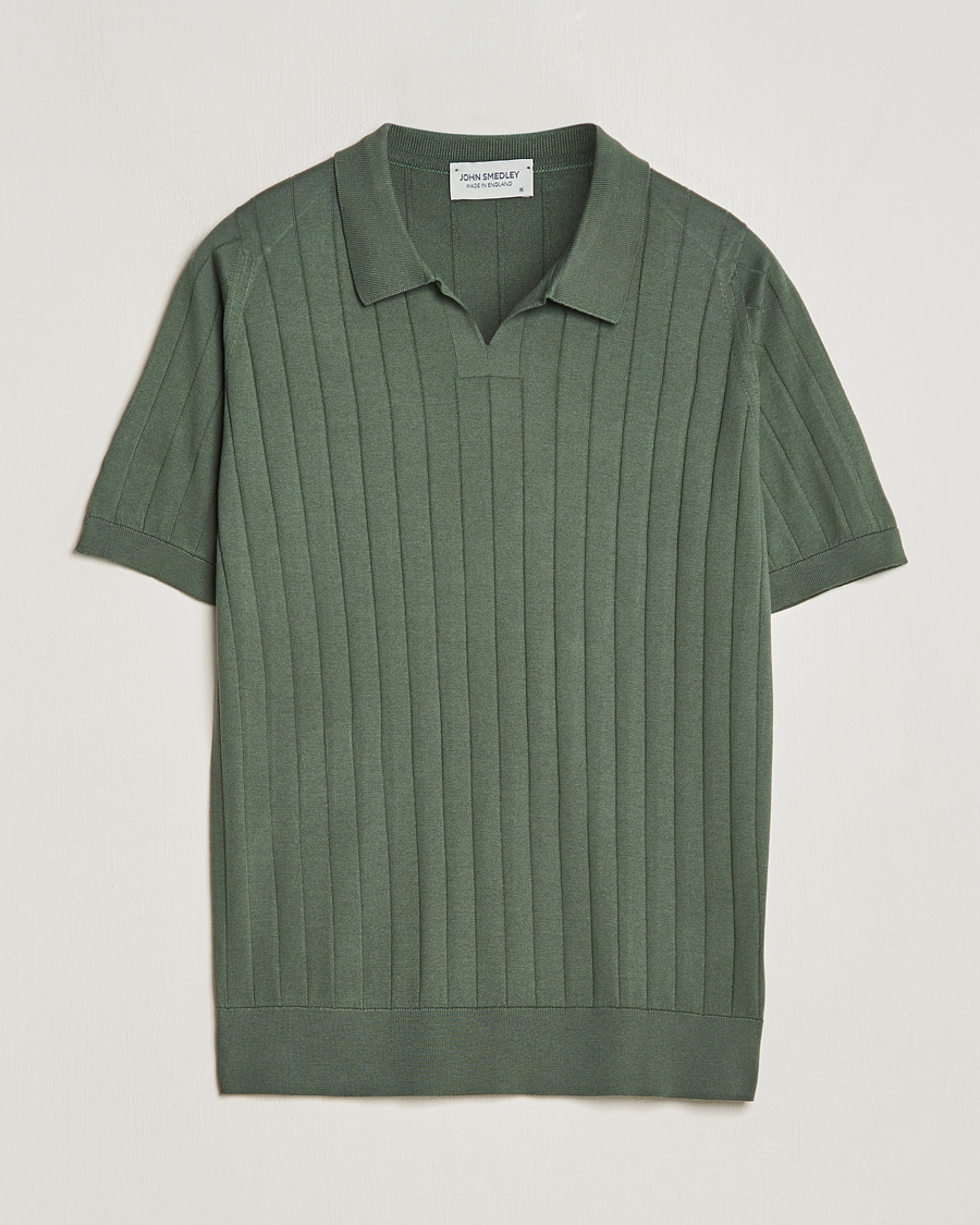Herre | Pikéer | John Smedley | Roper Open Collar Sea Island Polo Palm Green