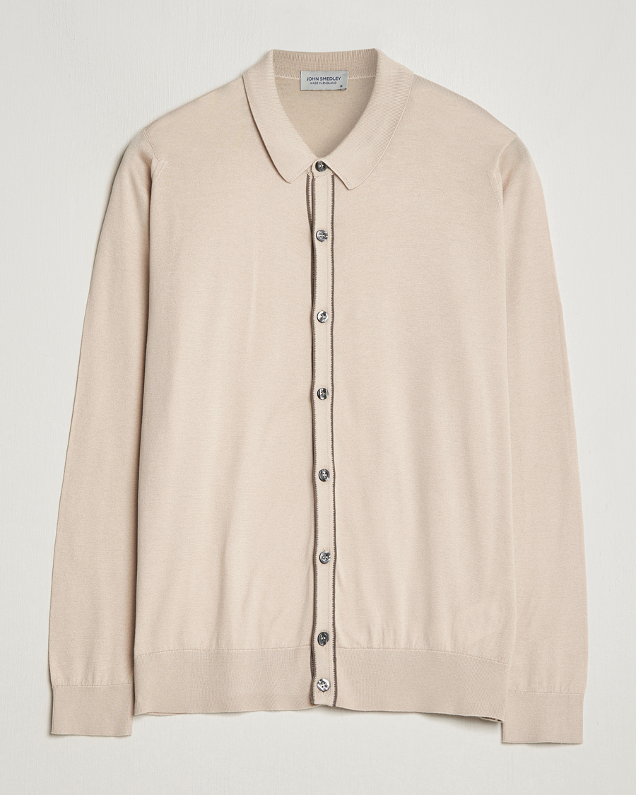Herre | Gensere | John Smedley | Shadow Tipped Sea Island Cotton Cardigan Almond