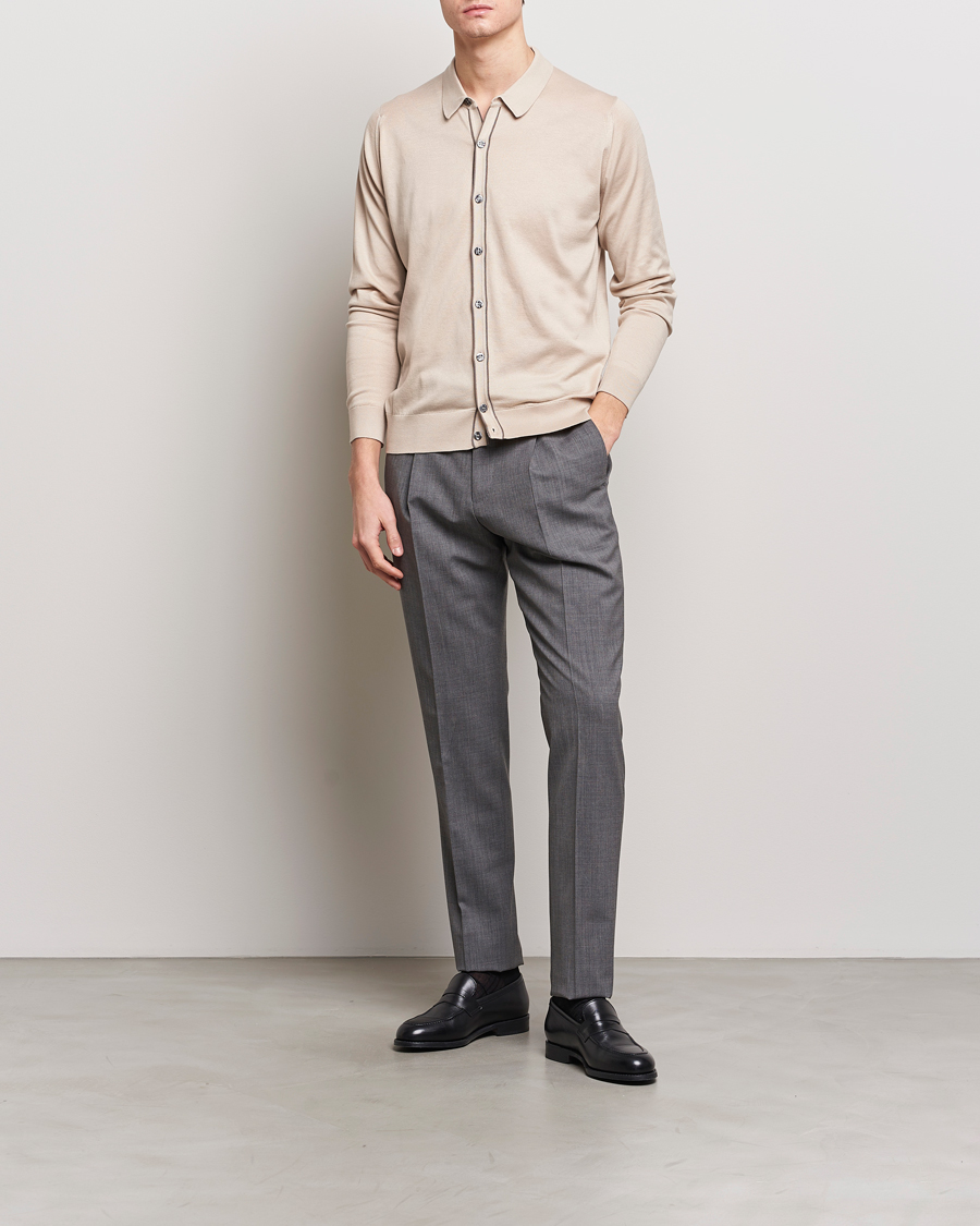 Herre | Gensere | John Smedley | Shadow Tipped Sea Island Cotton Cardigan Almond