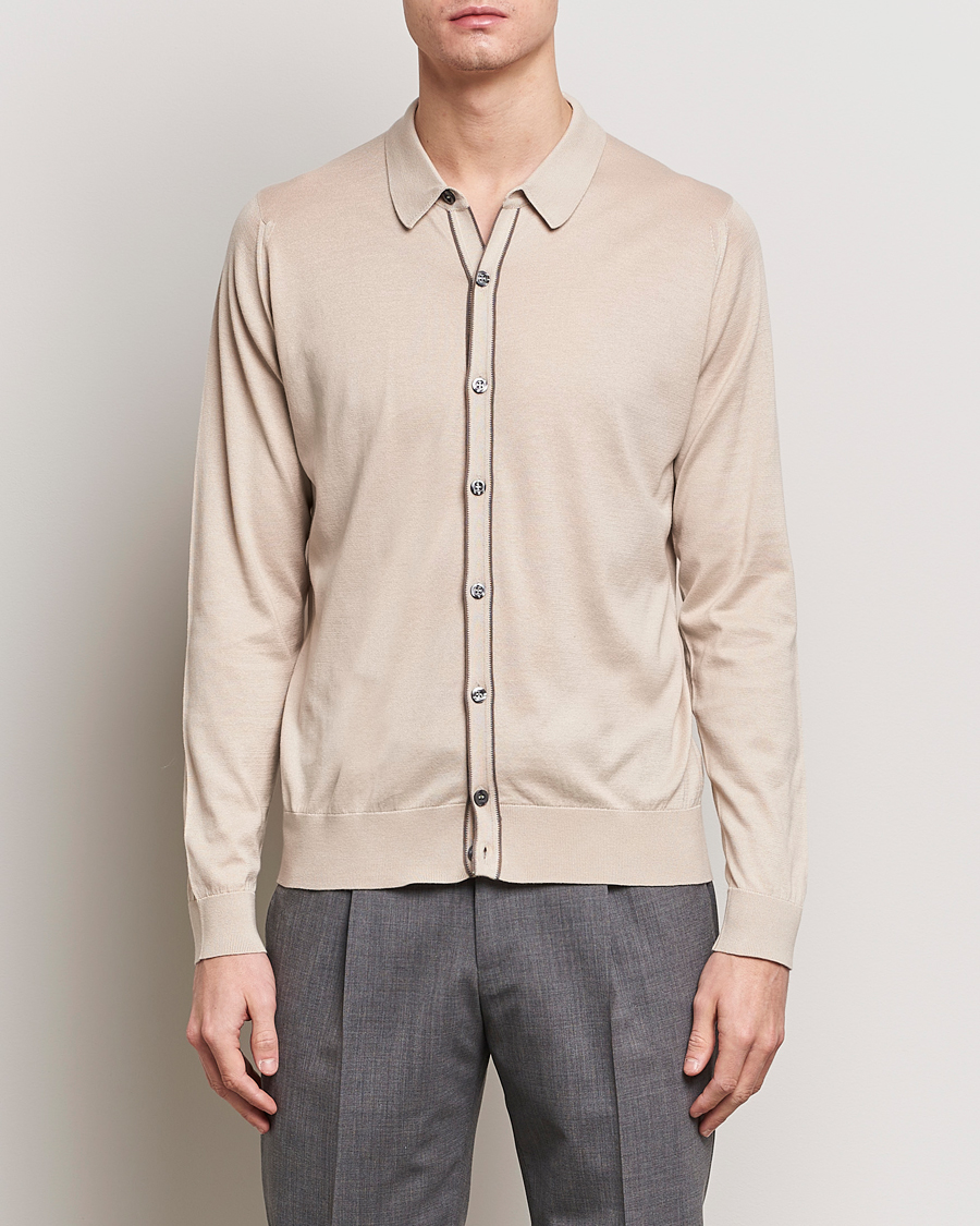 Herre |  | John Smedley | Shadow Tipped Sea Island Cotton Cardigan Almond