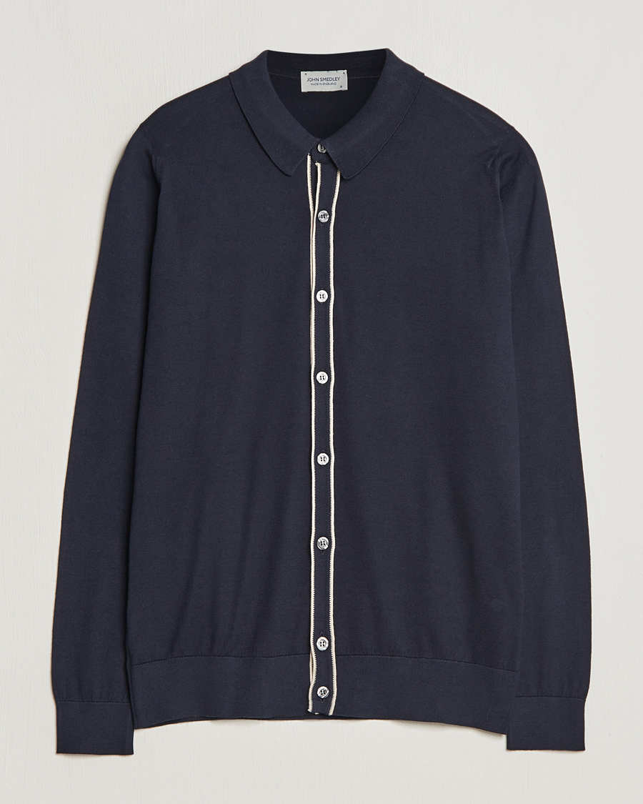 Herre | Gensere | John Smedley | Shadow Tipped Sea Island Cotton Cardigan Navy