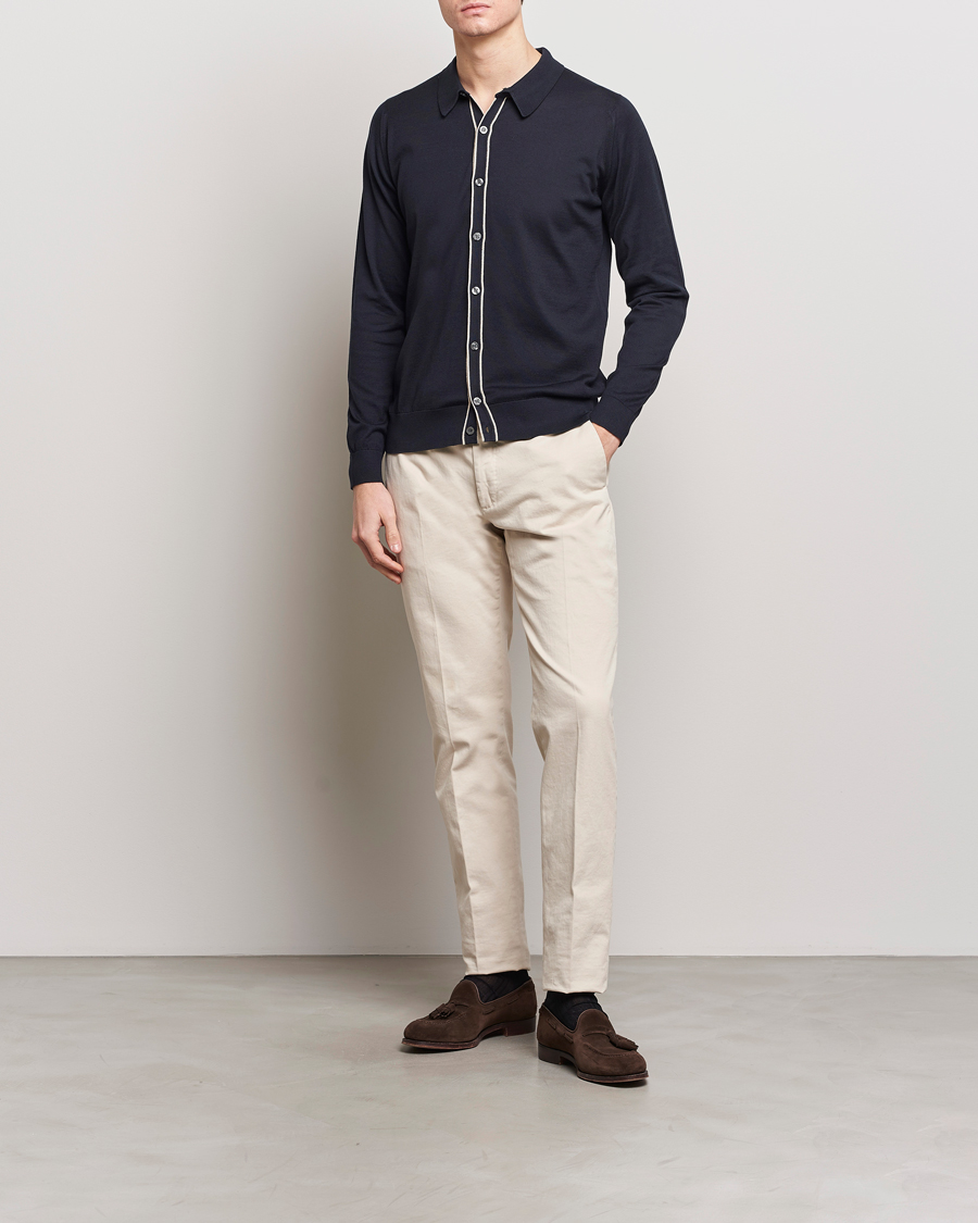 Herre | Gensere | John Smedley | Shadow Tipped Sea Island Cotton Cardigan Navy