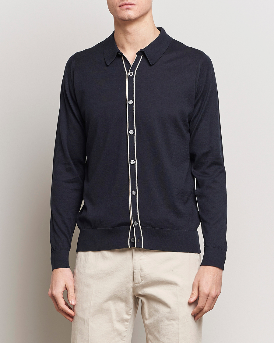 Herre | Best of British | John Smedley | Shadow Tipped Sea Island Cotton Cardigan Navy