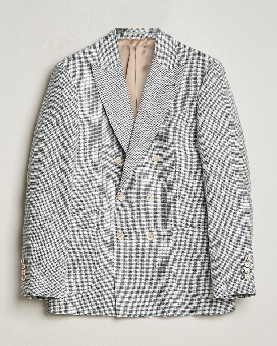 Herre | Dressjakker | Brunello Cucinelli | Double Breasted Houndstooth Blazer Light Grey