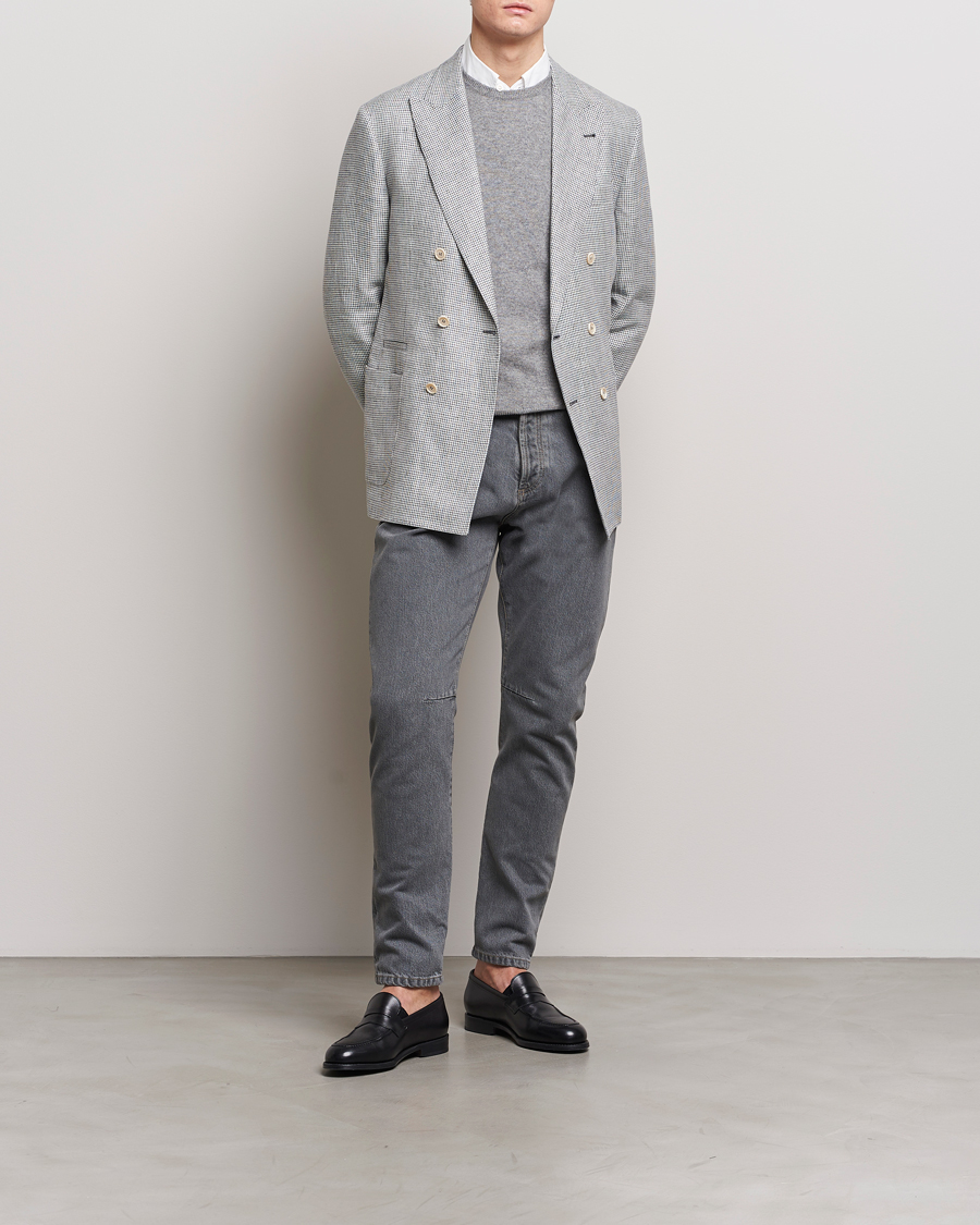 Herre | Dressjakker | Brunello Cucinelli | Double Breasted Houndstooth Blazer Light Grey