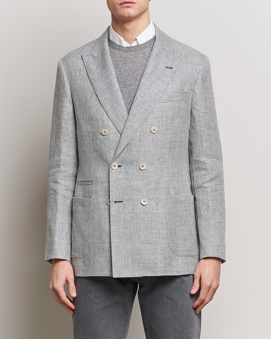 Herre | Linblazer | Brunello Cucinelli | Double Breasted Houndstooth Blazer Light Grey