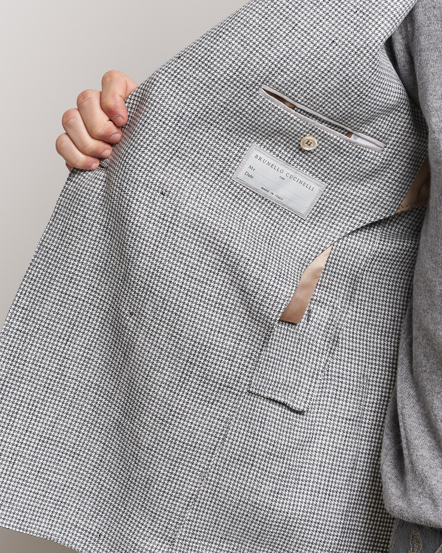 Herre | Dressjakker | Brunello Cucinelli | Double Breasted Houndstooth Blazer Light Grey