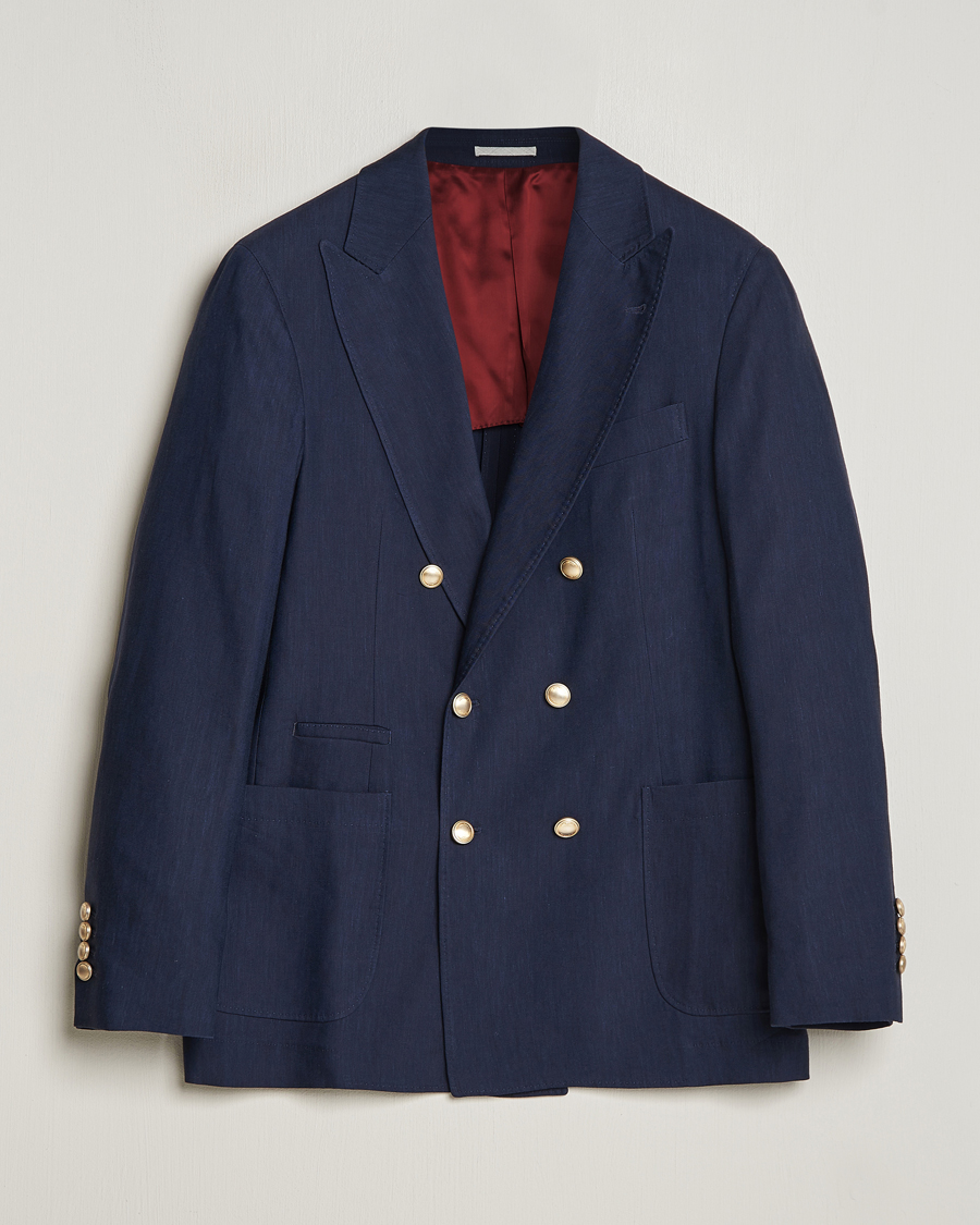 Herre | Dressjakker | Brunello Cucinelli | Double Breasted Wool/Linen Blazer Navy