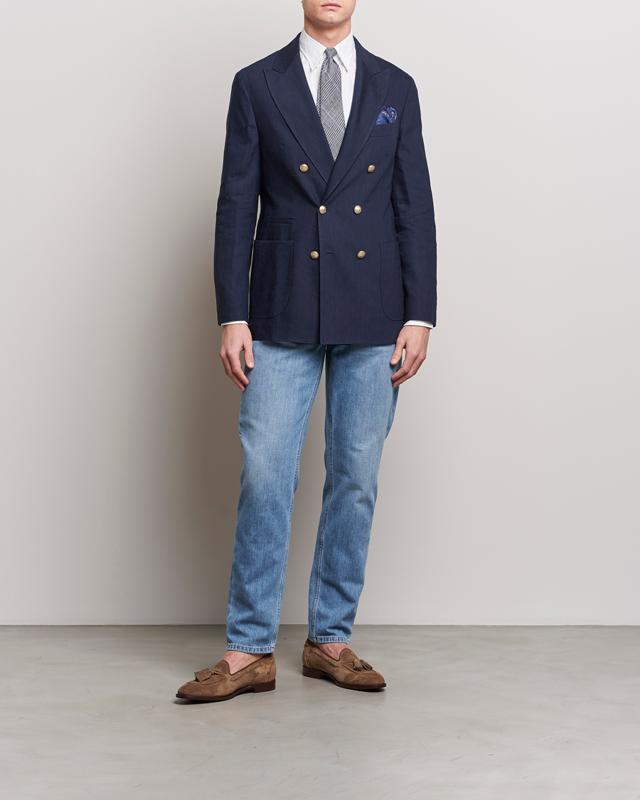 Herre | Dressjakker | Brunello Cucinelli | Double Breasted Wool/Linen Blazer Navy