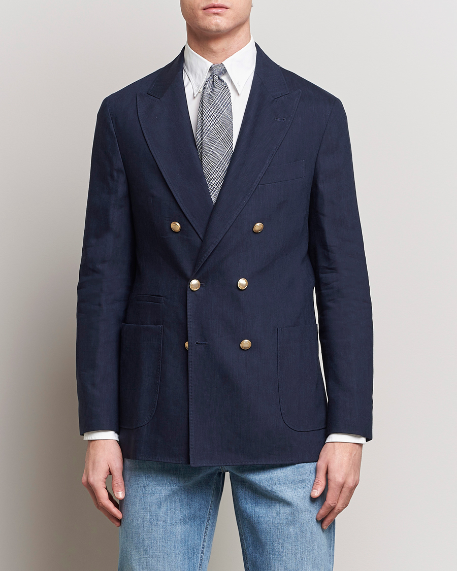 Herre | Dressjakker | Brunello Cucinelli | Double Breasted Wool/Linen Blazer Navy