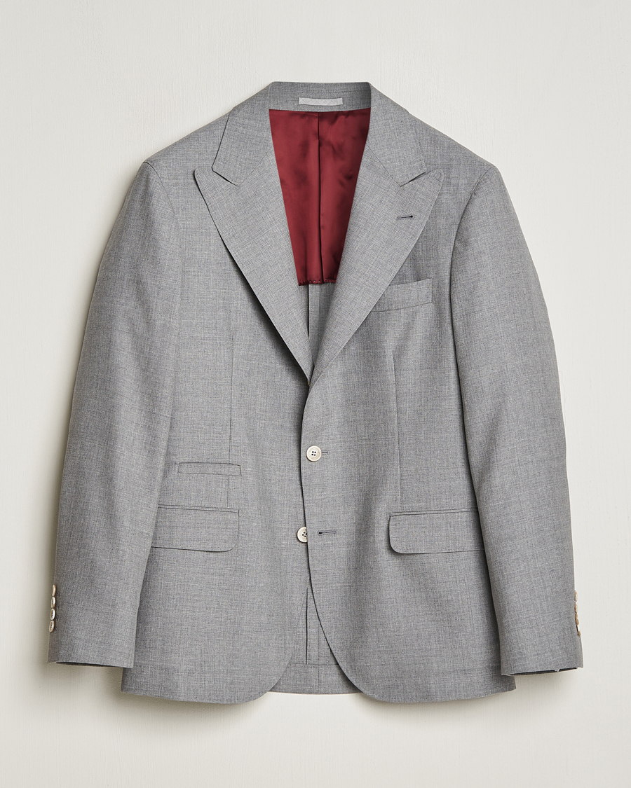 Herre | Dressjakker | Brunello Cucinelli | Peak Lapel Wool Blazer Light Grey