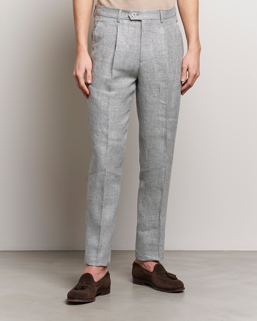 Herre | Italian Department | Brunello Cucinelli | Pleated Houndstooth Trousers Light Grey