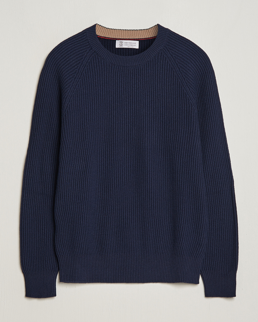 Herre | Gensere | Brunello Cucinelli | Heavy Rib Stitch Crew Neck Navy