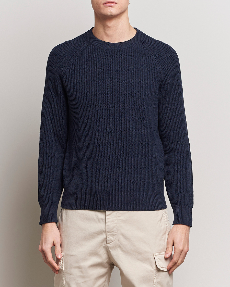 Herre | Quiet Luxury | Brunello Cucinelli | Heavy Rib Stitch Crew Neck Navy