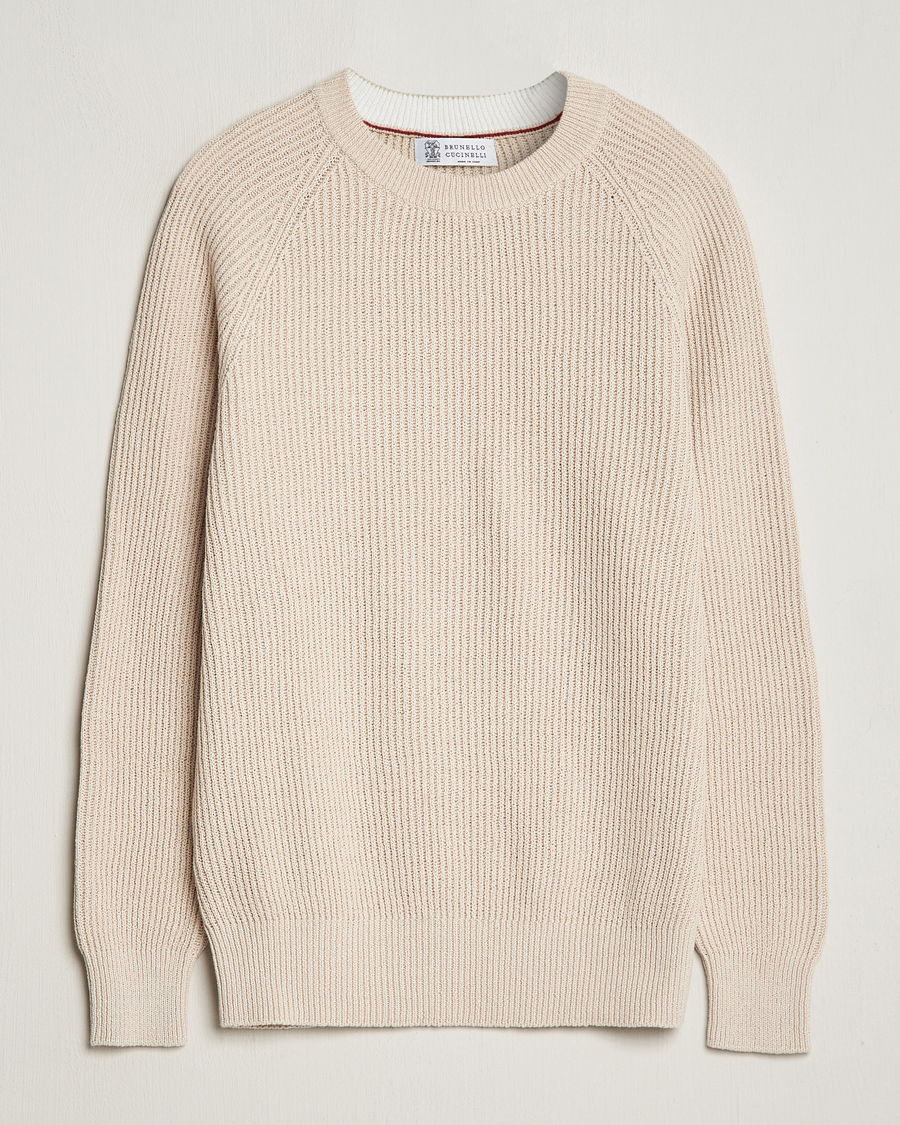 Herre | Gensere | Brunello Cucinelli | Heavy Rib Stitch Crew Neck Light Beige