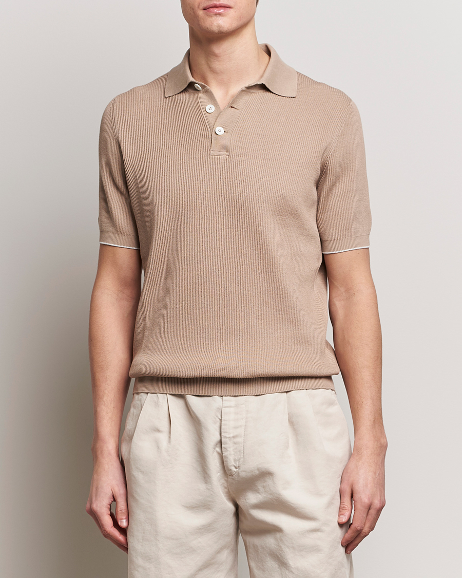 Herre | Brunello Cucinelli | Brunello Cucinelli | Rib Stitch Knitted Polo Beige