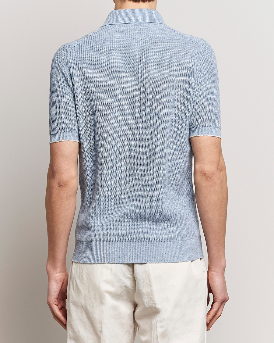 Herre | Pikéer | Brunello Cucinelli | Cotton/Linen Rib Knitted Polo Light Blue