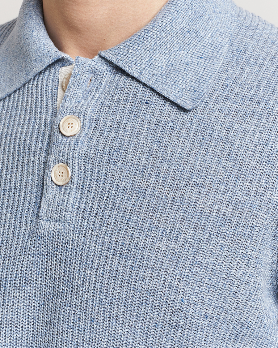 Herre | Pikéer | Brunello Cucinelli | Cotton/Linen Rib Knitted Polo Light Blue