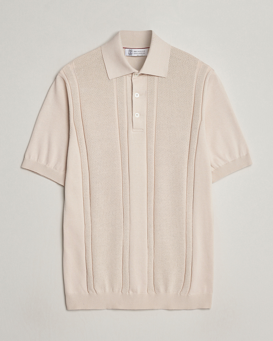 Herre | Pikéer | Brunello Cucinelli | Front Structure Knitted Polo Light Beige