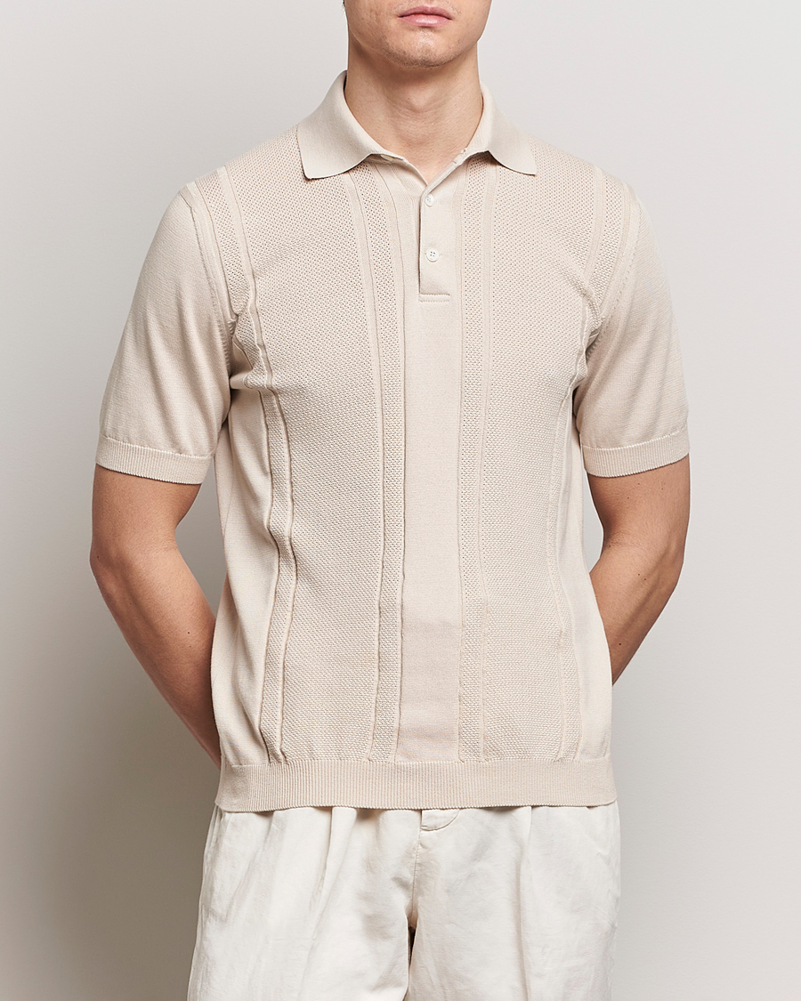 Herre | Pikéer | Brunello Cucinelli | Front Structure Knitted Polo Light Beige