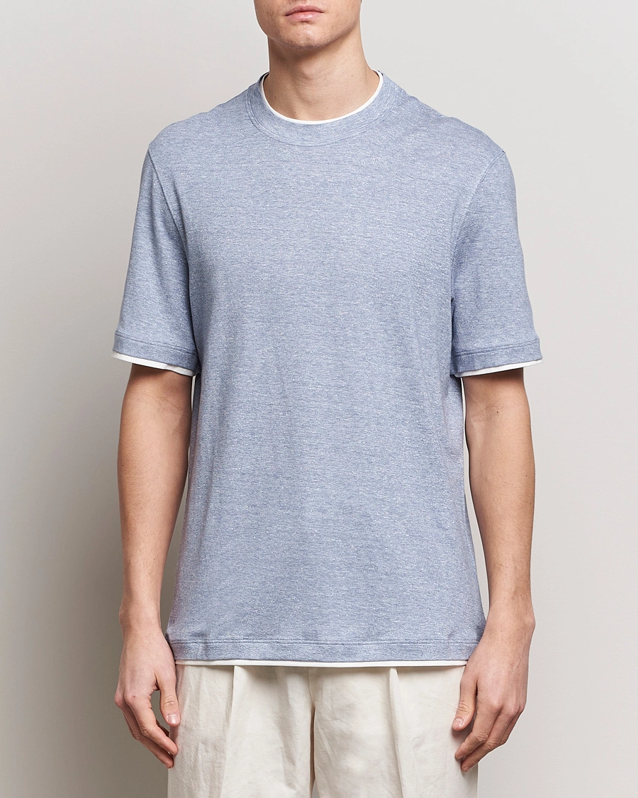 Herre | Kortermede t-shirts | Brunello Cucinelli | Cotton/Linen T-Shirt Light Blue