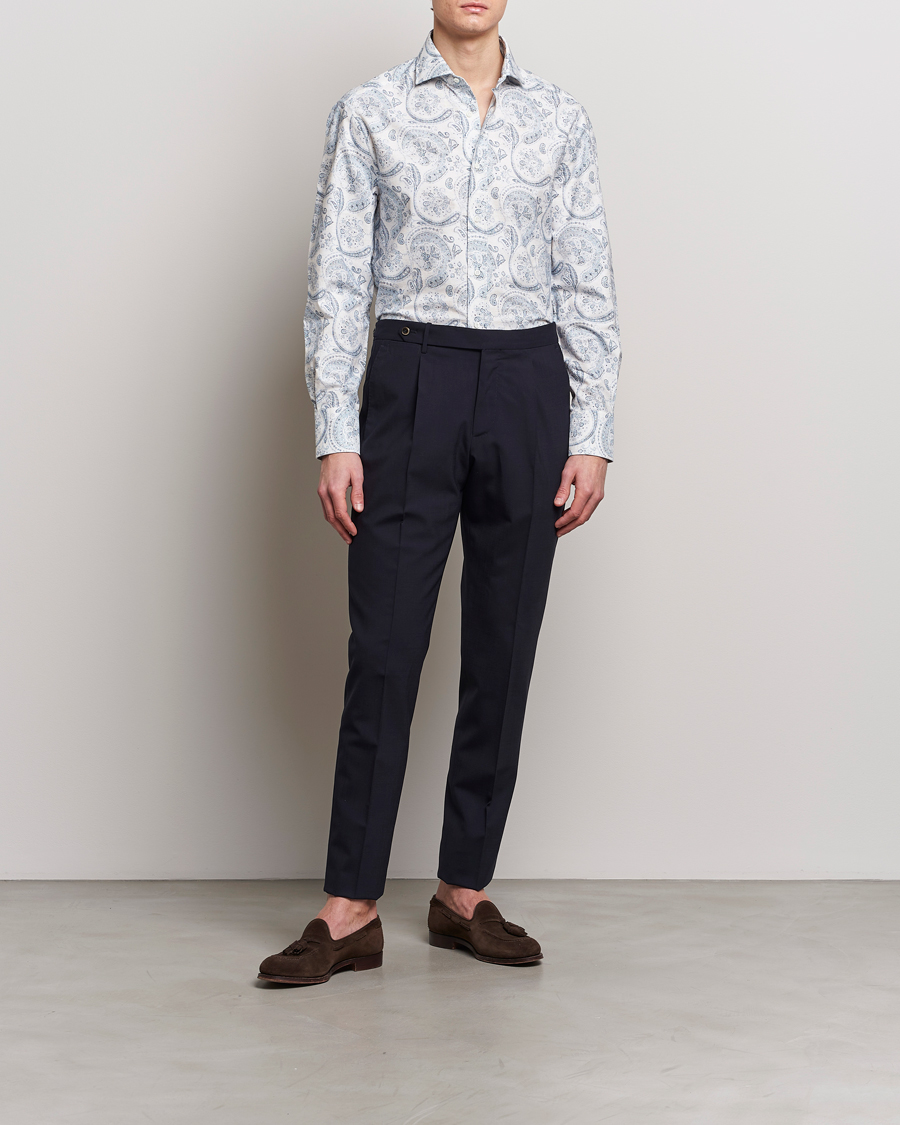 Herre | Skjorter | Brunello Cucinelli | Slim Fit Paisley Shirt Light Blue