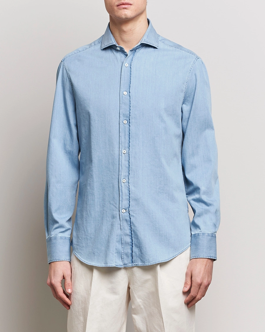 Herre | Skjorter | Brunello Cucinelli | Slim Fit Denim Shirt Light Blue