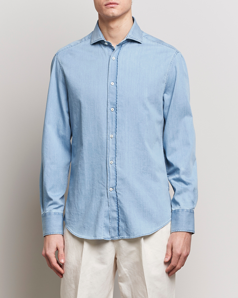 Herre | Quiet Luxury | Brunello Cucinelli | Slim Fit Denim Shirt Light Blue