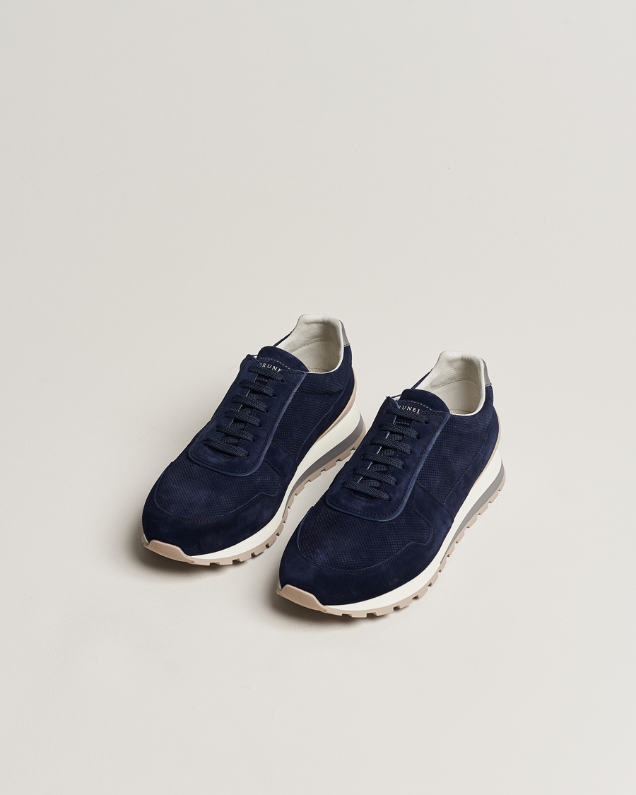 Herre | Sko i mokka | Brunello Cucinelli | Perforated Running Sneakers Navy Suede