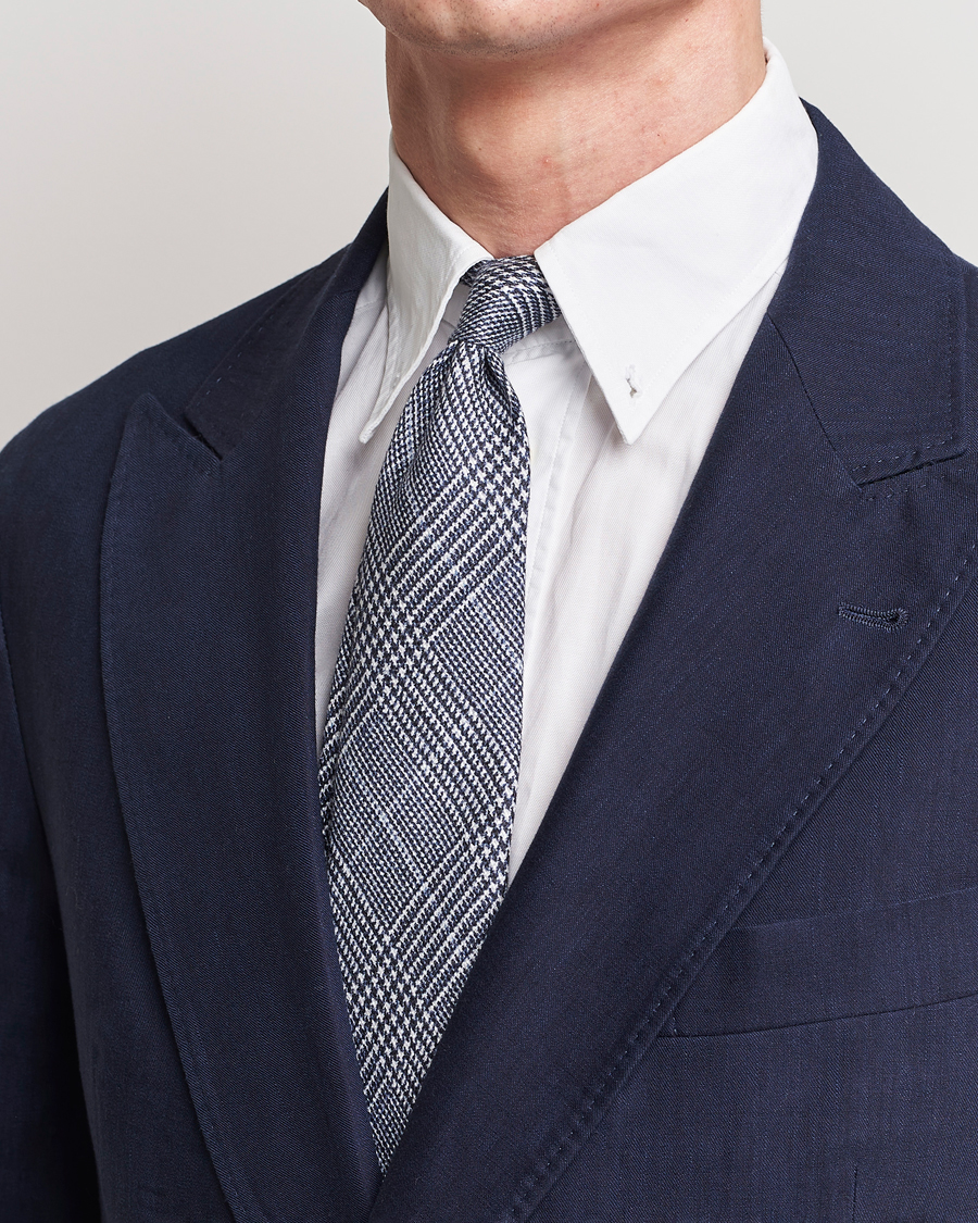 Herre | Italian Department | Brunello Cucinelli | Prince Of Wales Linen Tie Dark Blue