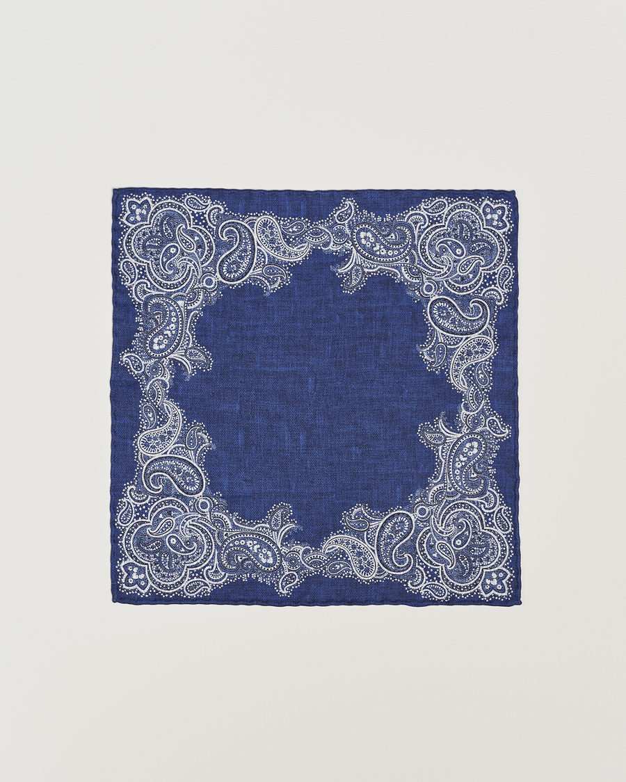 Herre | Brunello Cucinelli Paisley Silk Pocket Square Navy | Brunello Cucinelli | Paisley Silk Pocket Square Navy