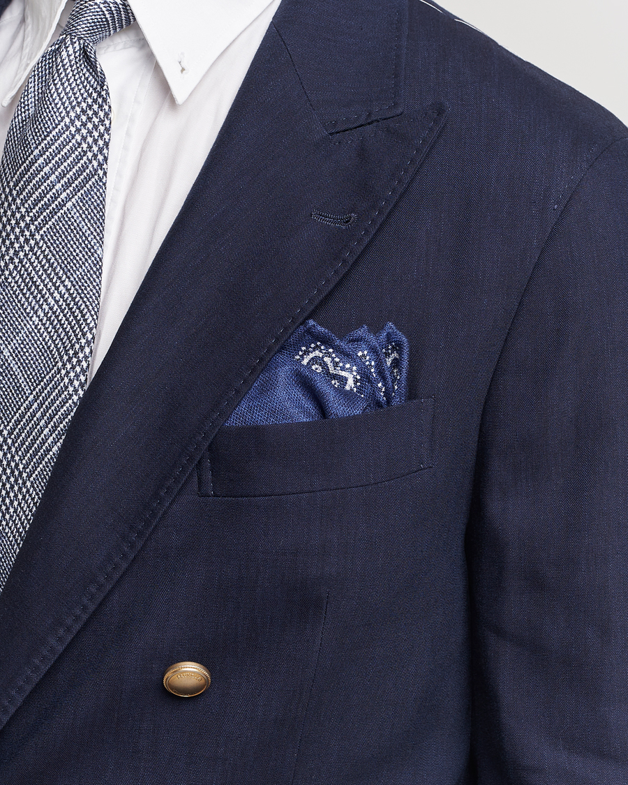 Herre |  | Brunello Cucinelli | Paisley Silk Pocket Square Navy