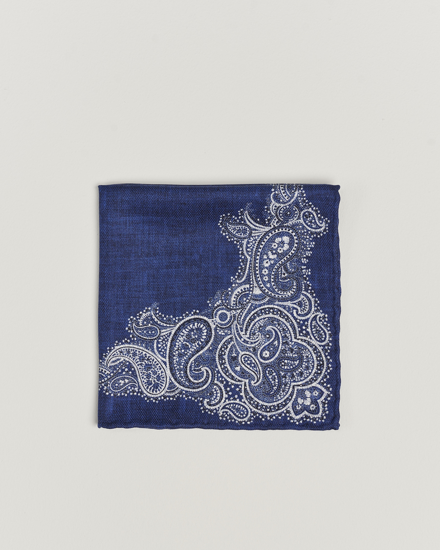Herre | Brunello Cucinelli Paisley Silk Pocket Square Navy | Brunello Cucinelli | Paisley Silk Pocket Square Navy