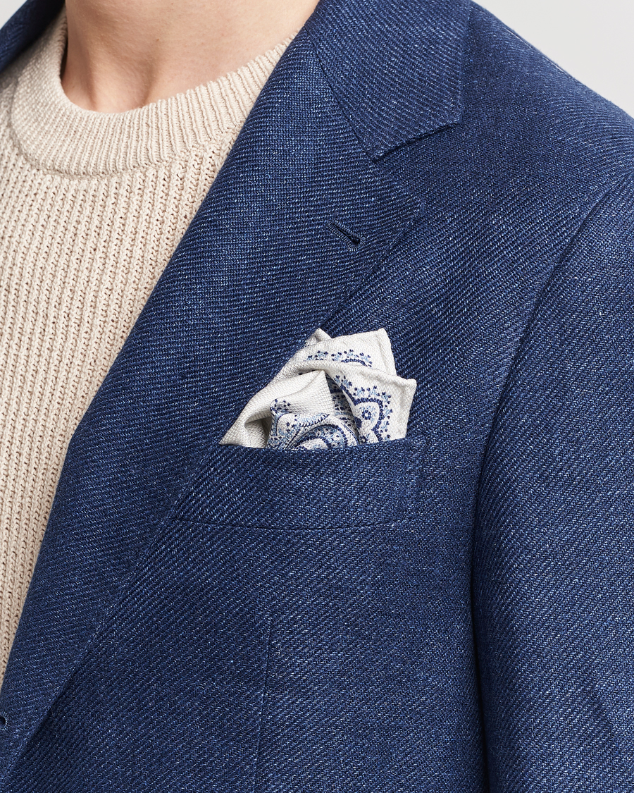 Men | Pocket Squares | Brunello Cucinelli | Paisley Silk Pocket Square Navy/Beige