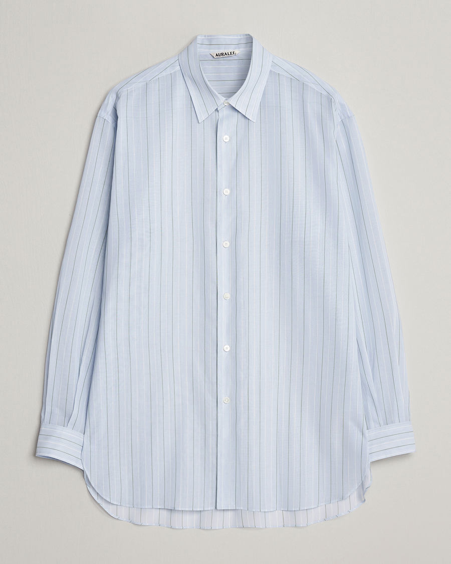 Herre | Skjorter | Auralee | Hard Twist Light Cotton Shirt Light Blue Stripe