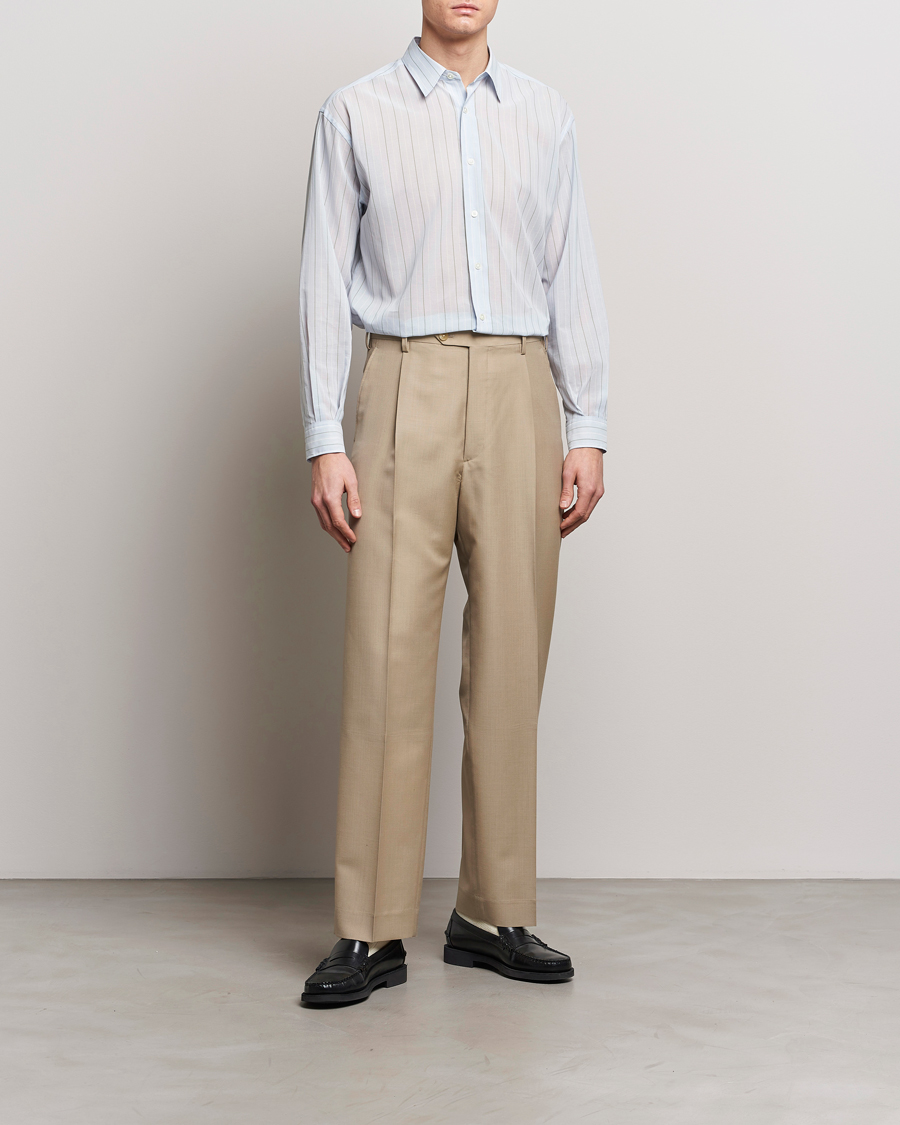 Herre | Skjorter | Auralee | Hard Twist Light Cotton Shirt Light Blue Stripe