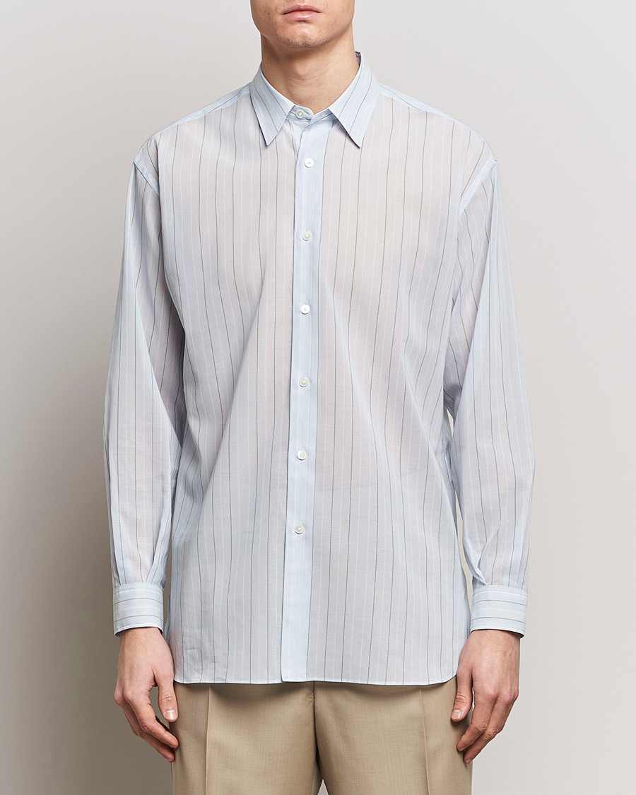 Herre | Luxury Brands | Auralee | Hard Twist Light Cotton Shirt Light Blue Stripe