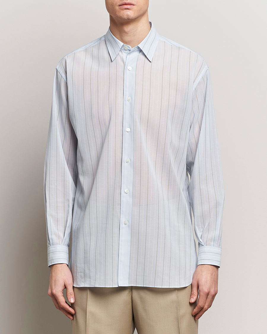 Herre | Skjorter | Auralee | Hard Twist Light Cotton Shirt Light Blue Stripe