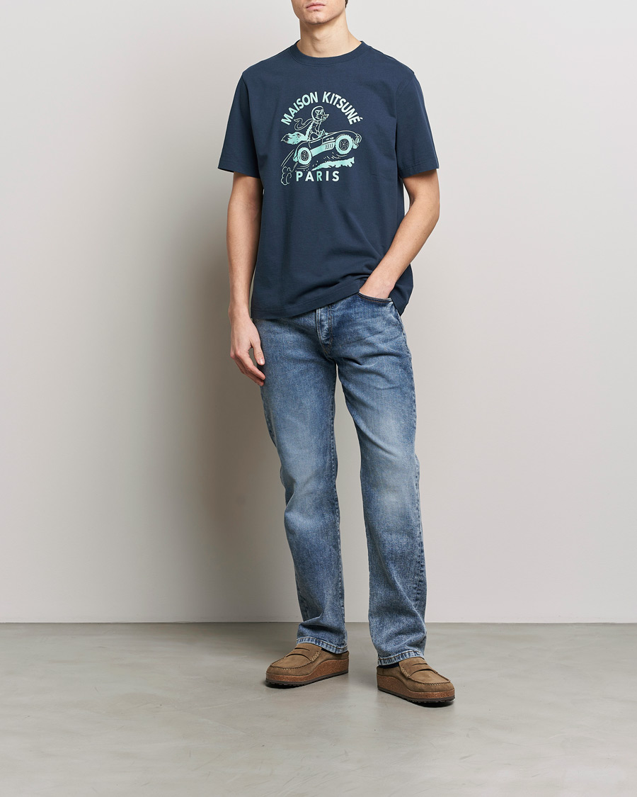 Herre | T-Shirts | Maison Kitsuné | Racing Fox T-Shirt Ink Blue