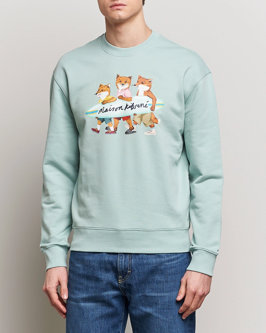 Herre | Sweatshirts | Maison Kitsuné | Surfing Foxes Sweatshirt Seafoam Blue