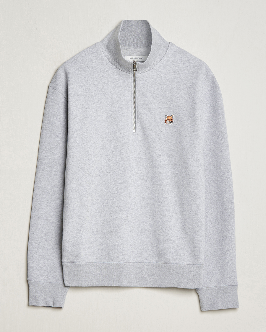Herre | Gensere | Maison Kitsuné | Fox Head Half Zip Sweatshirt Light Grey Melange